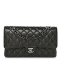 Metallic Caviar Quilted Medium Double Flap Dark Charcoal
