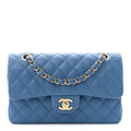 Caviar Quilted Small Double Flap Blue
