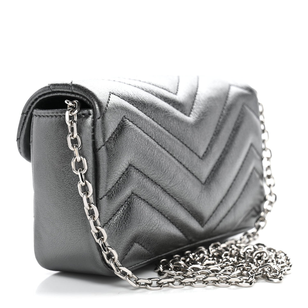 Metallic Lambskin Matelasse Mini GG Marmont Shoulder Bag Piombo