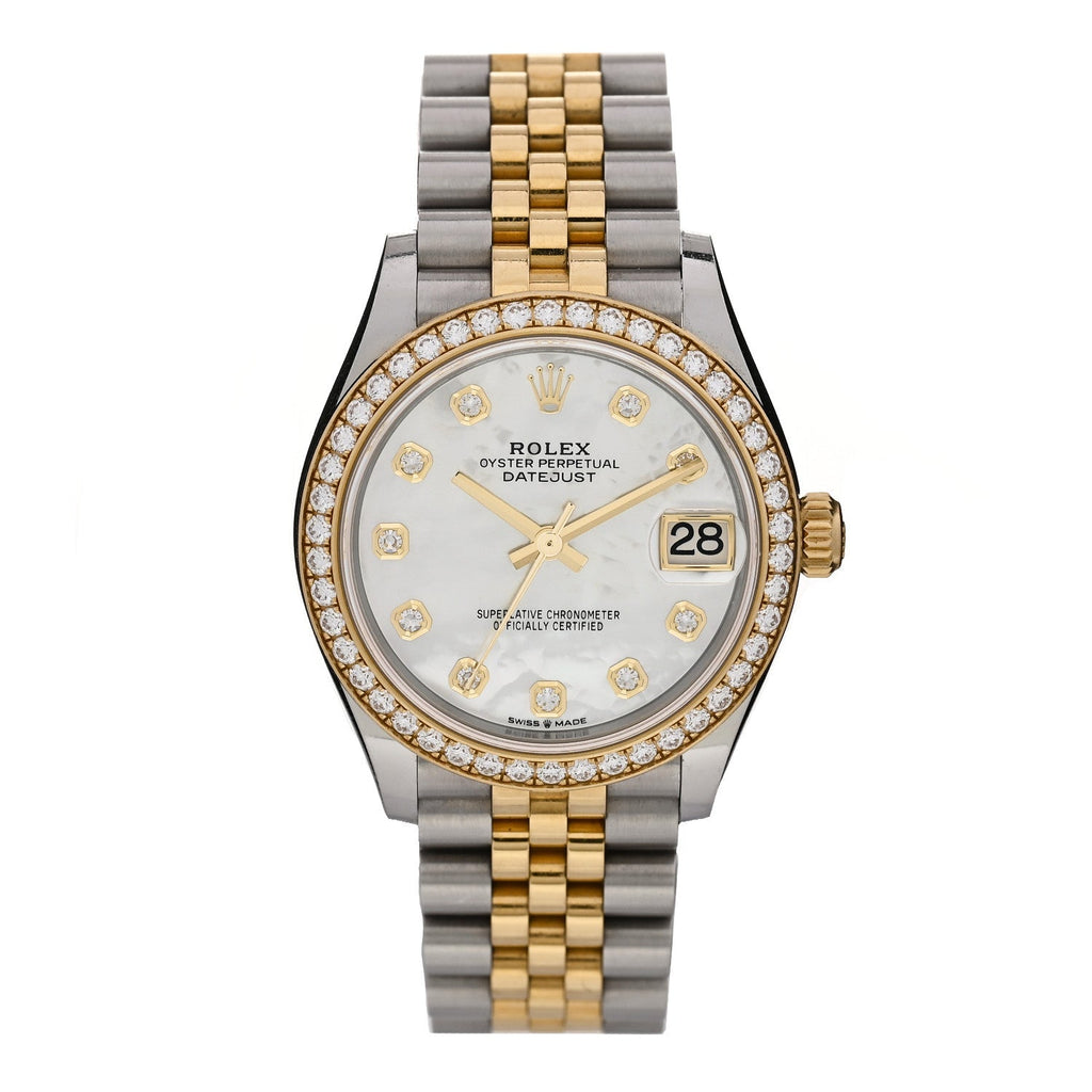 Stainless Steel 18K Yellow Gold Diamond Bezel Mother of Pearl 31mm Oyster Perpetual Datejust Watch 278383RBR