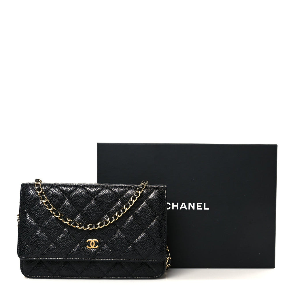 Caviar Quilted Wallet on Chain WOC Black