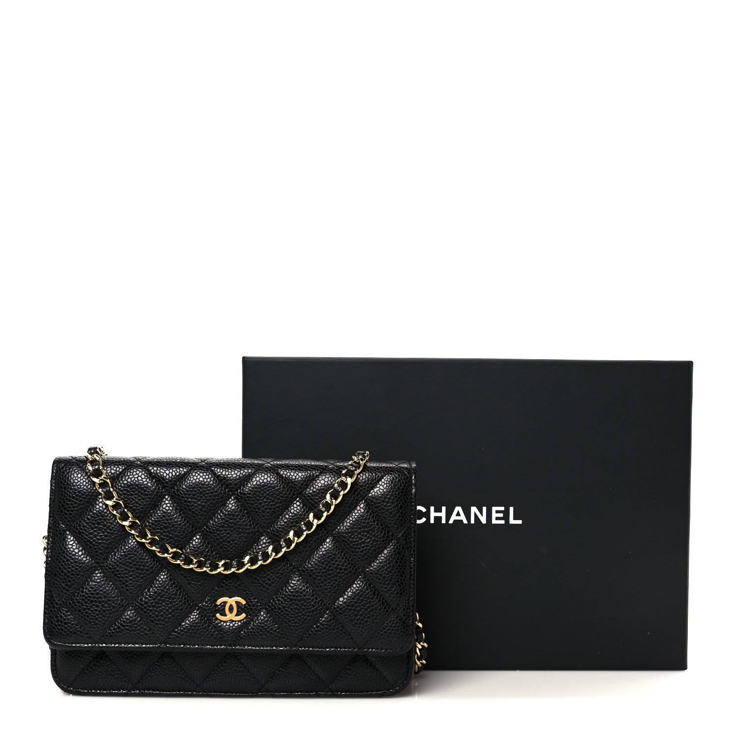 Caviar Quilted Wallet on Chain WOC Black