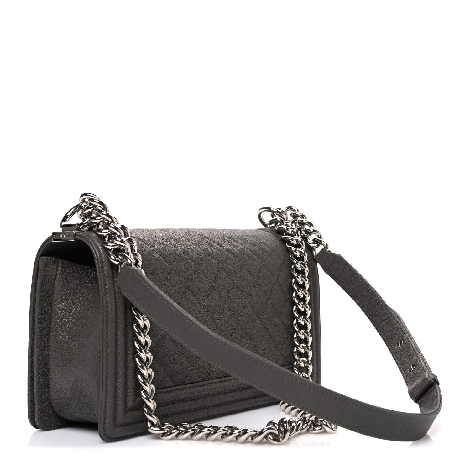Caviar Quilted Medium Boy Flap Dark Grey