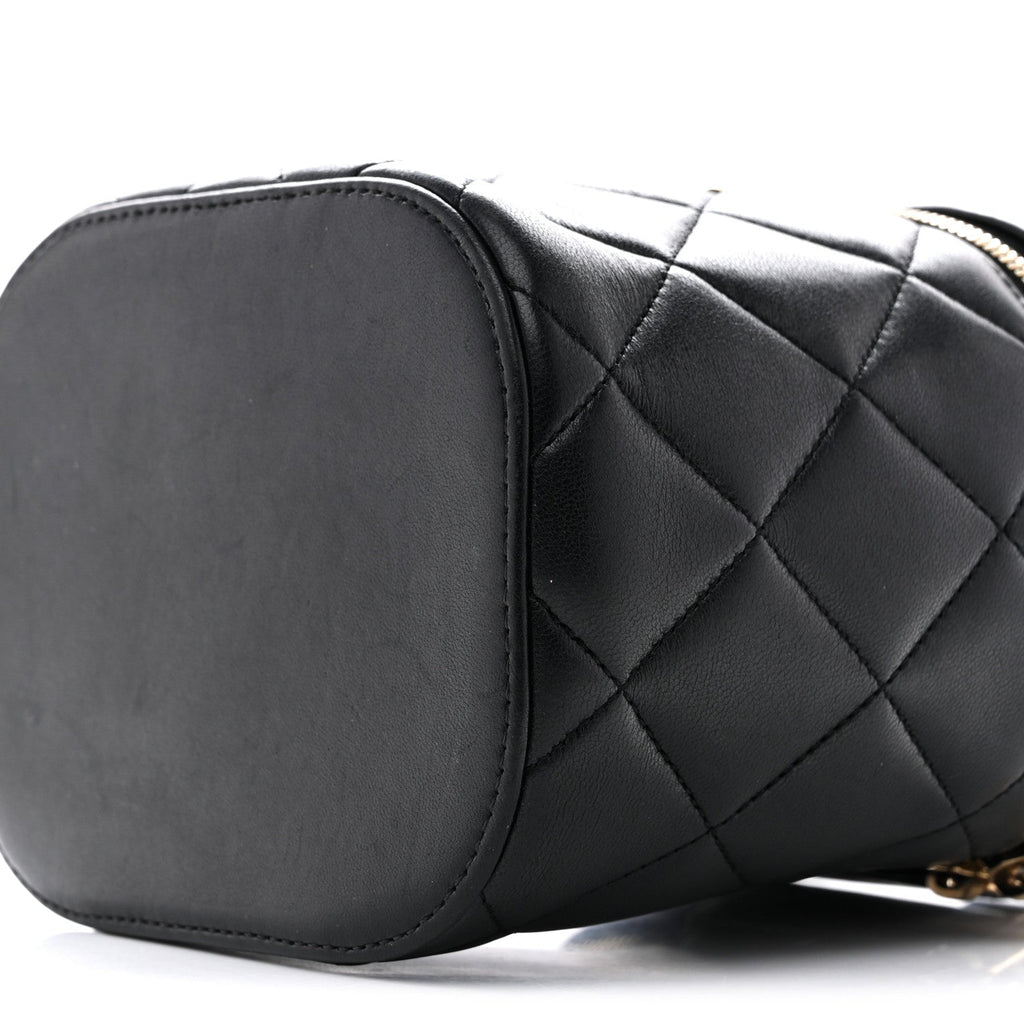 Lambskin Quilted Trendy Vanity Case Black