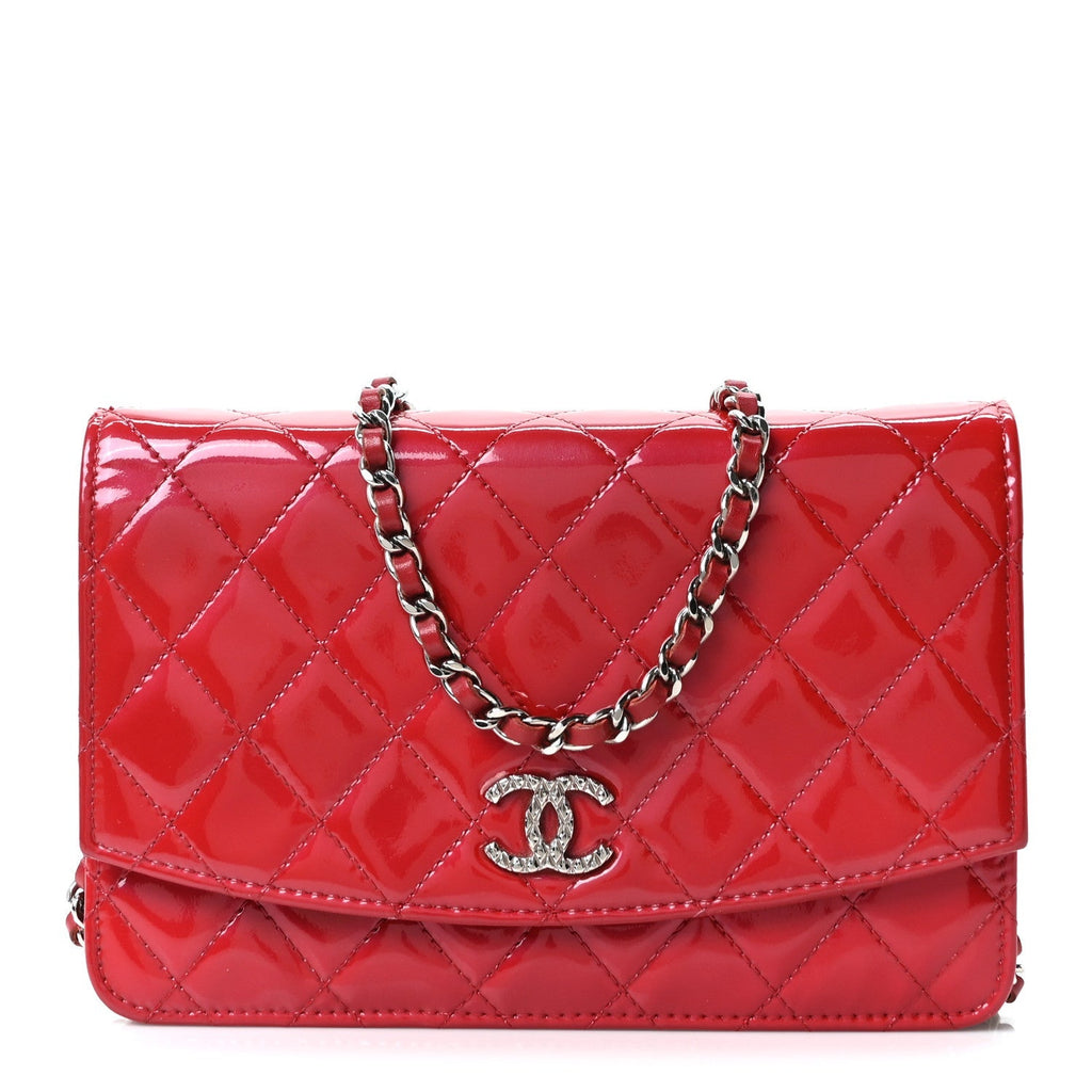 Patent Quilted Brilliant Wallet On Chain WOC Red