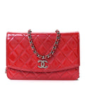 Patent Quilted Brilliant Wallet On Chain WOC Red