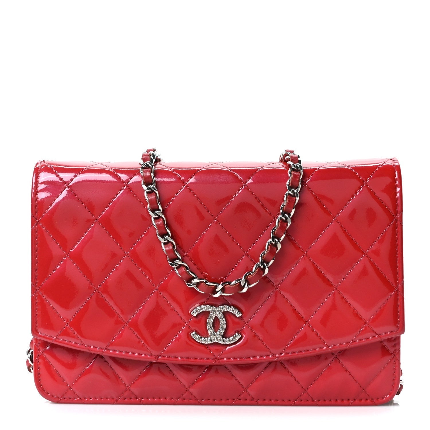 Patent Quilted Brilliant Wallet On Chain WOC Red