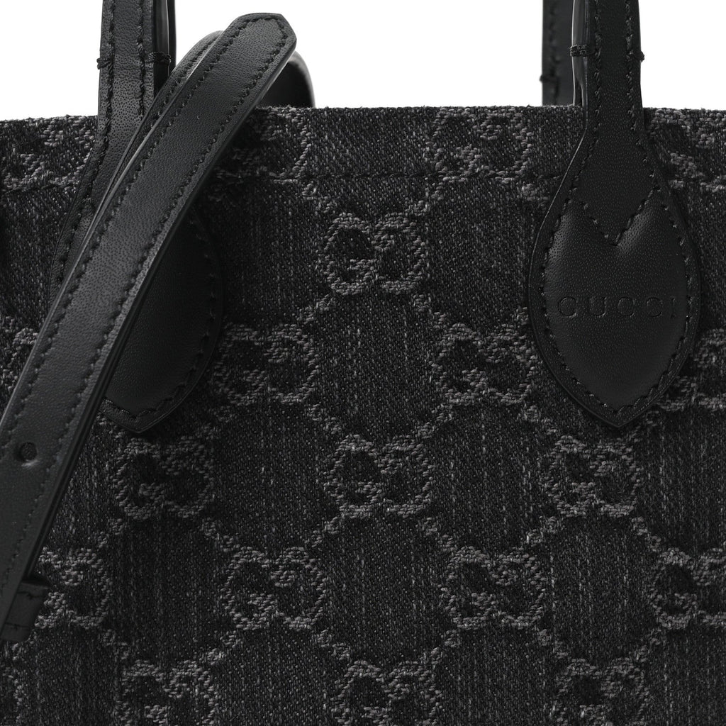 Denim GG Monogram Dollar Calfskin Mini Ophidia Tote Black Grey