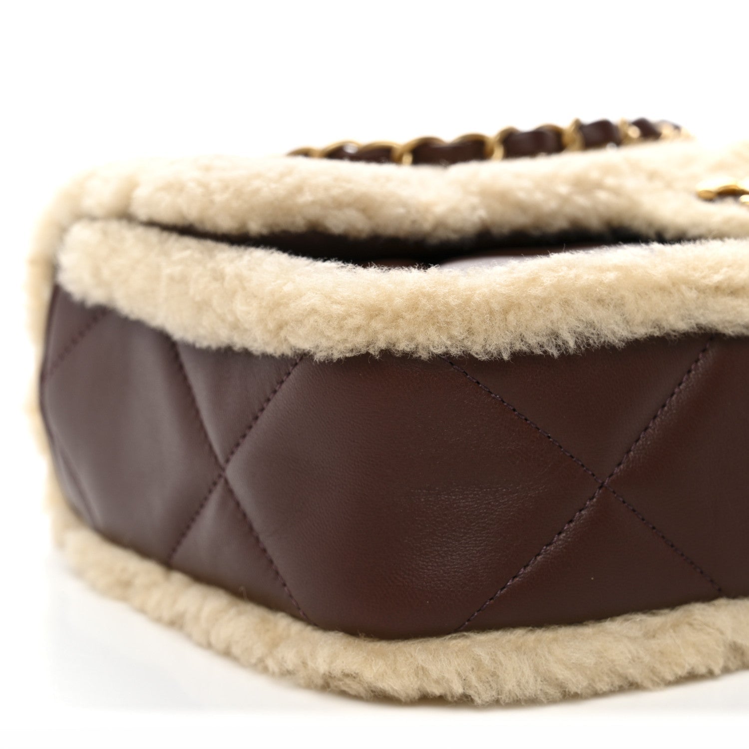 Shearling Lambskin Quilted Furry Coco Flap Dark Brown Beige