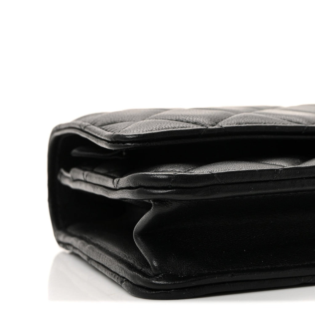 Lambskin Quilted Top Handle Trendy CC Wallet On Chain WOC Black