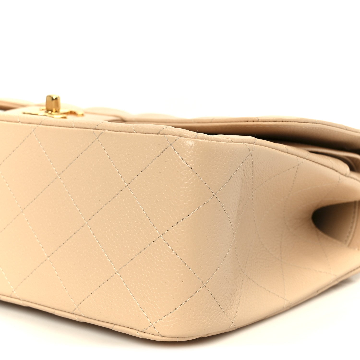 Caviar Quilted Jumbo Double Flap Beige