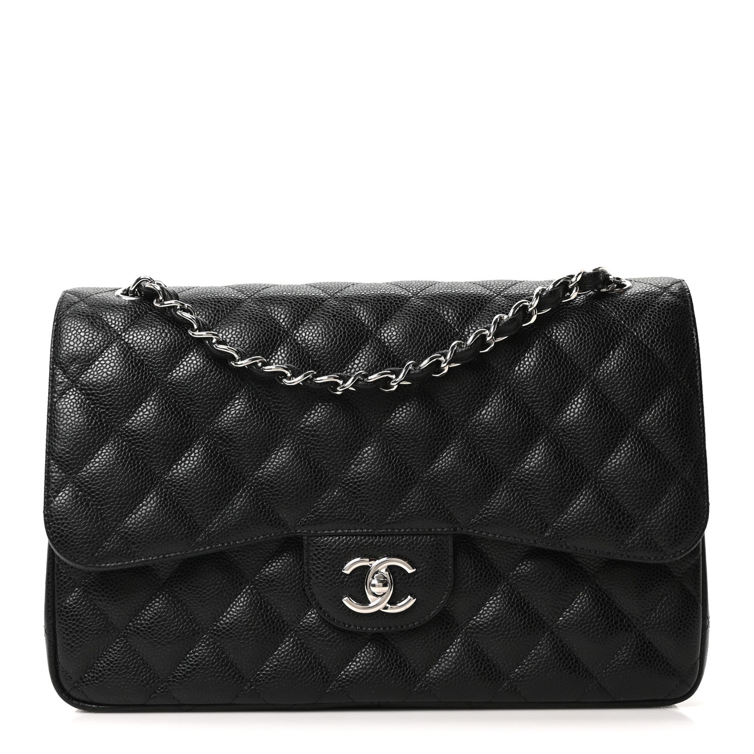 Caviar Quilted Jumbo Double Flap Black