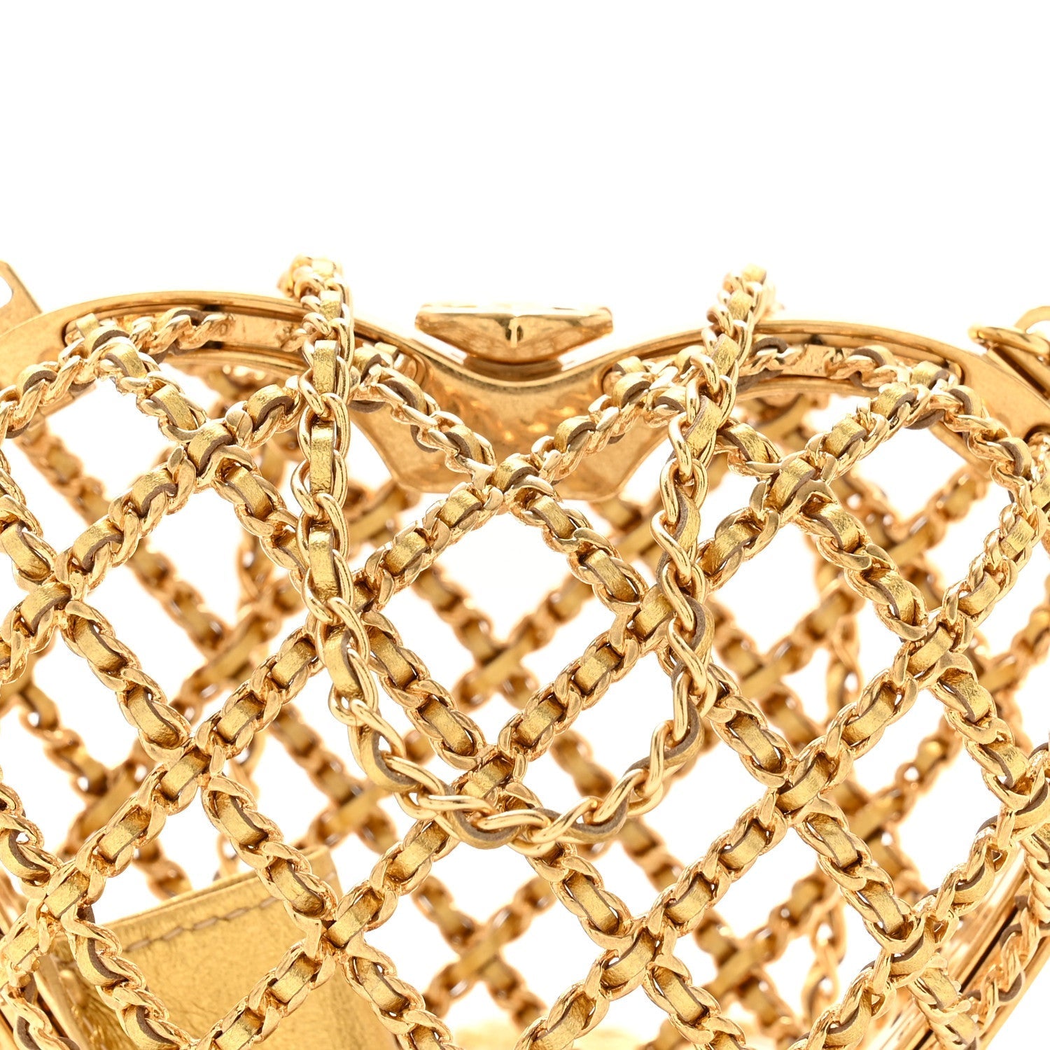 Metal Metallic Lambskin Quilted CC Heart Minaudiere Crossbody Gold
