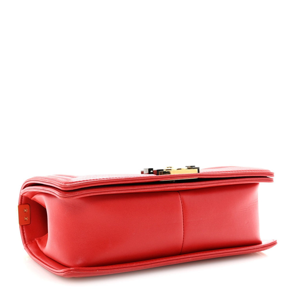 Lambskin Embossed Medium Boy Cube Flap Red