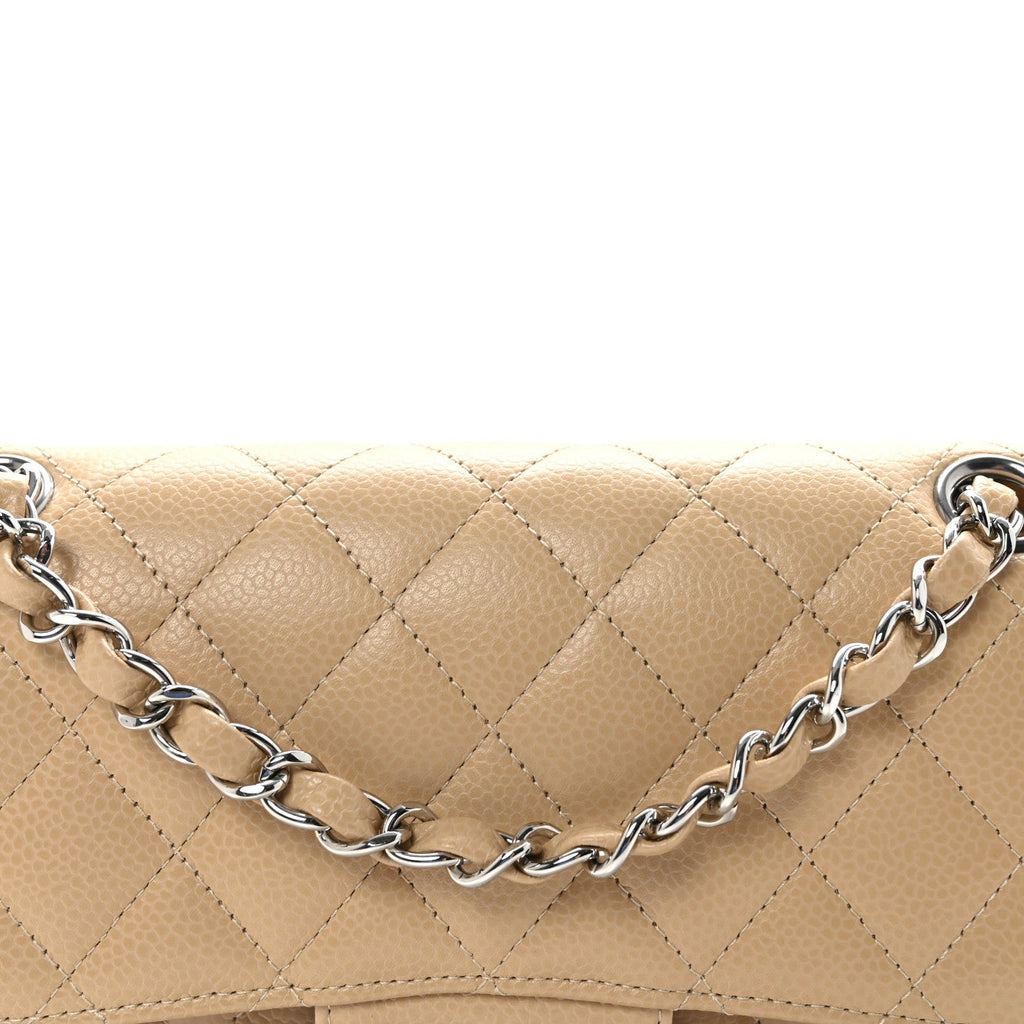 Caviar Quilted Small Double Flap Beige