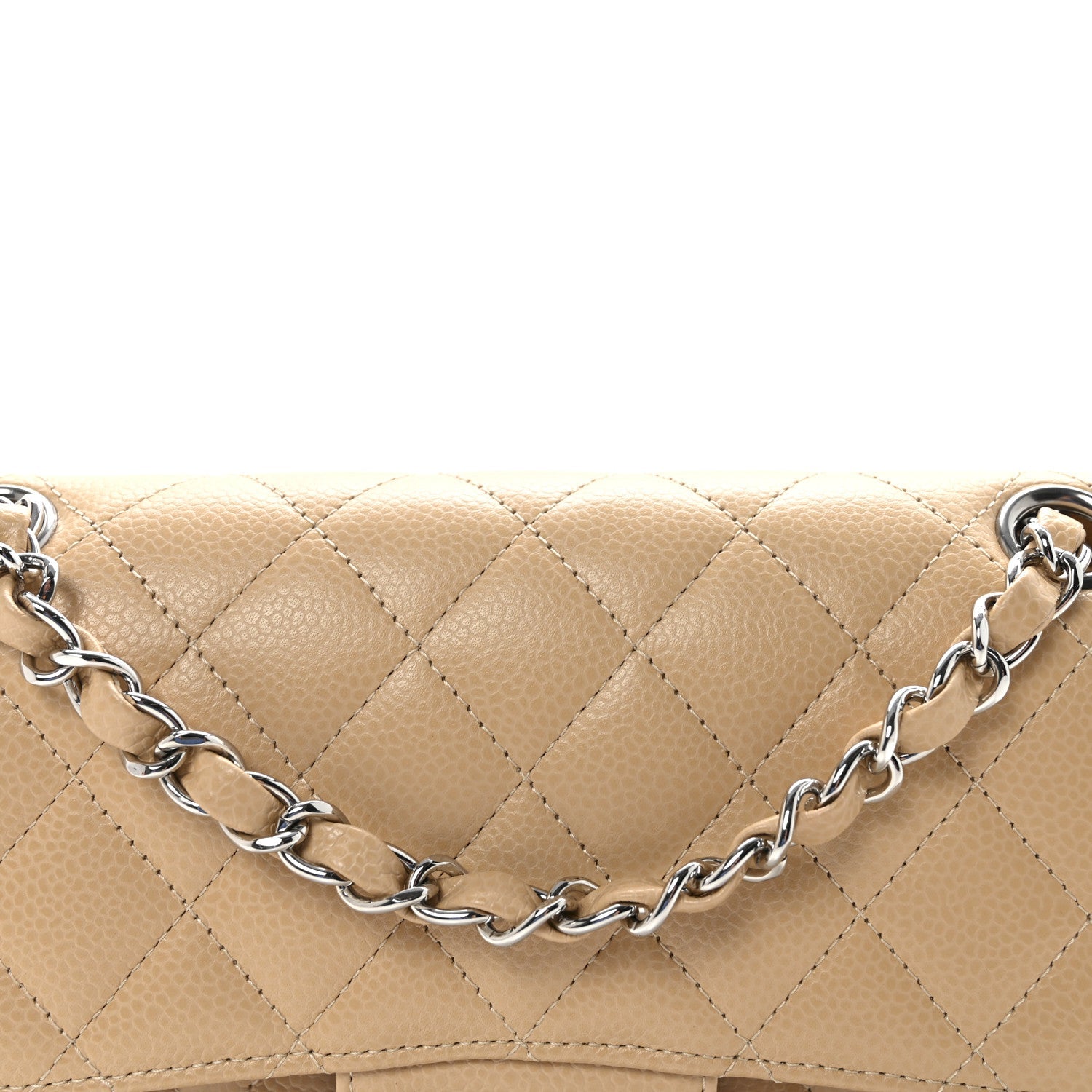 Caviar Quilted Small Double Flap Beige