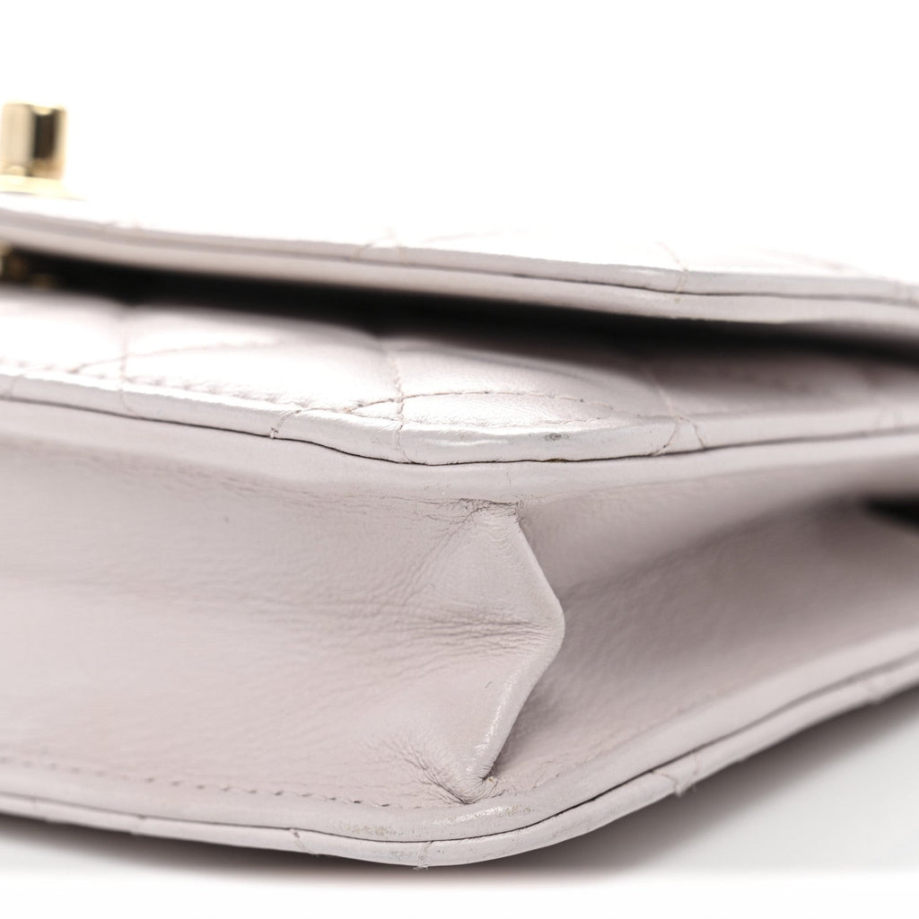 Lambskin Quilted Trendy CC Wallet On Chain WOC Lilac