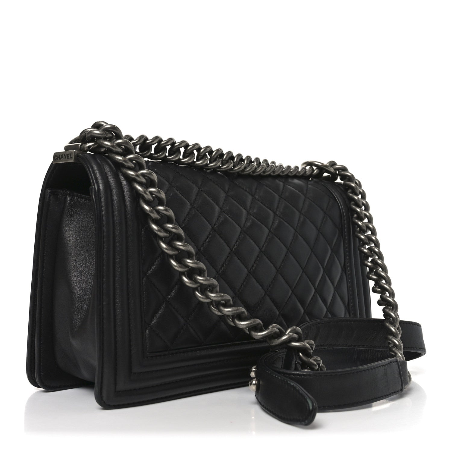 Lambskin Quilted Medium Boy Flap Dark Grey