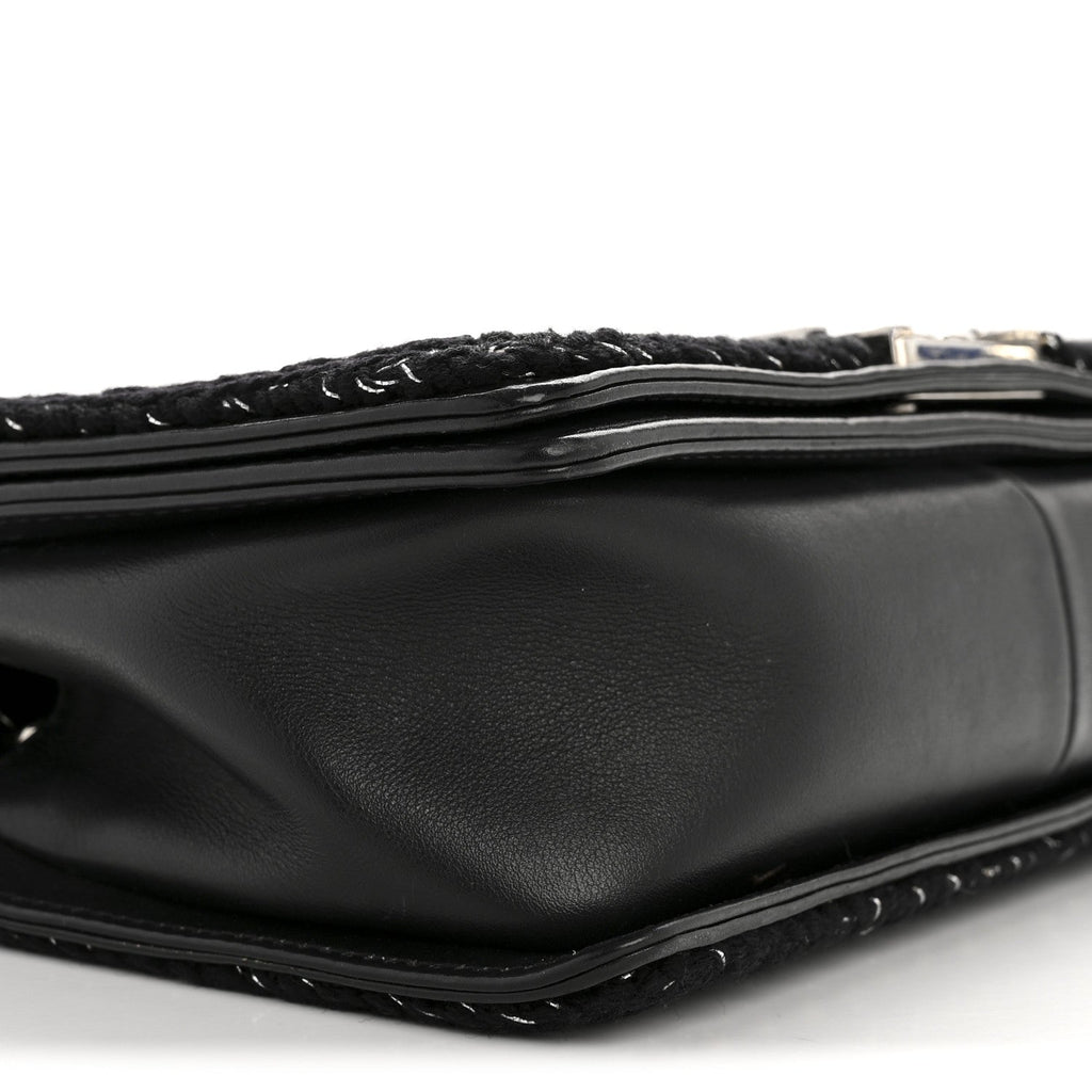 Calfskin Chevron Tweed Medium Boy Flap Black