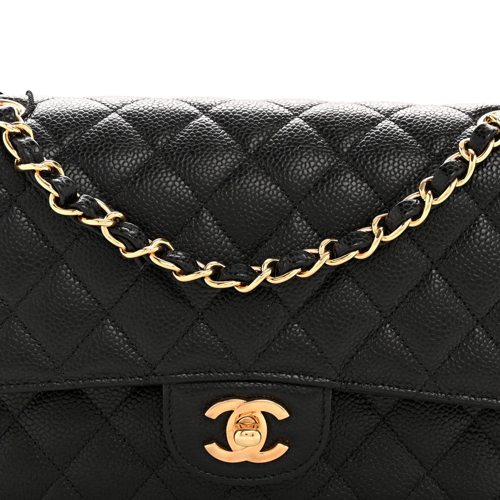 Caviar Quilted Medium Double Flap Black