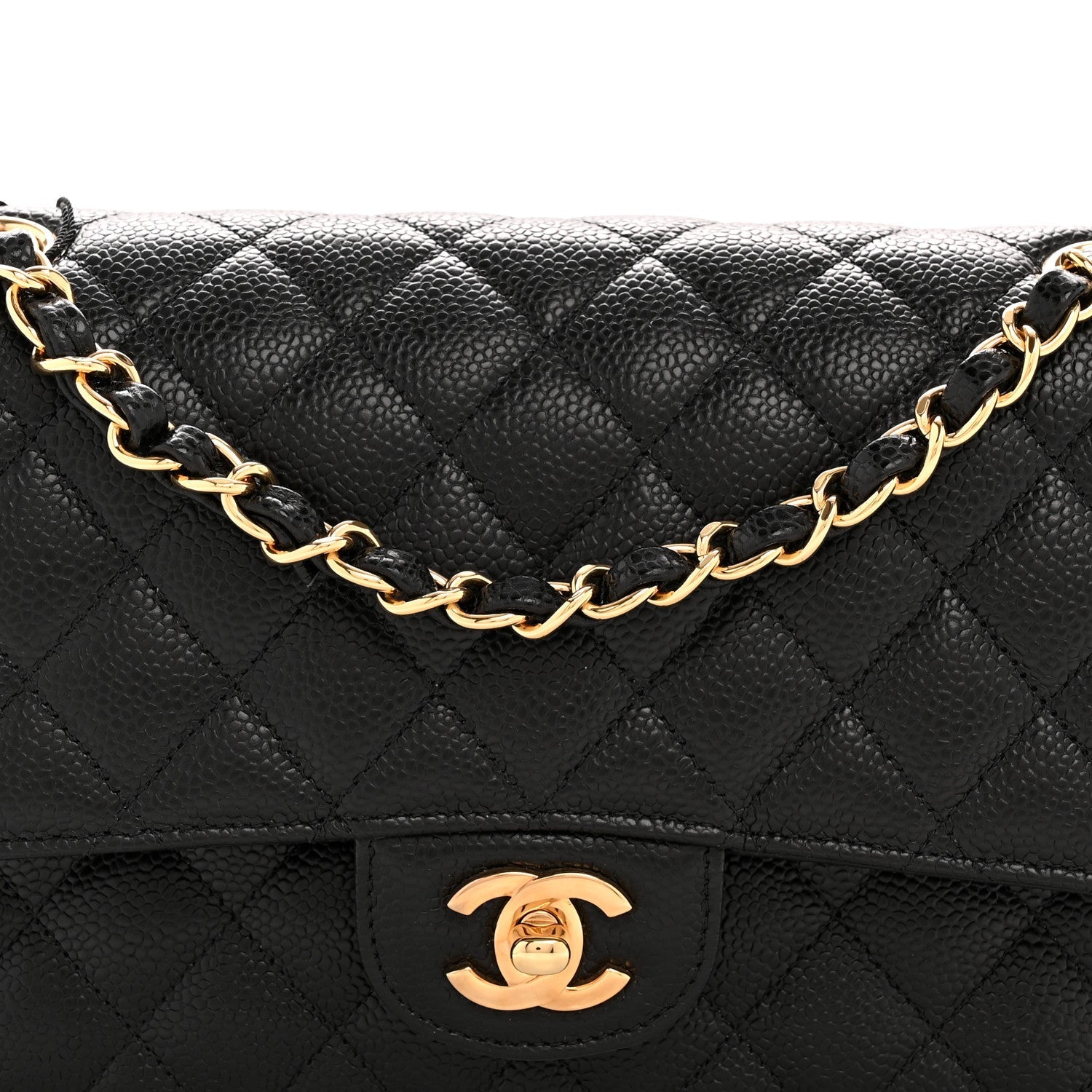 Caviar Quilted Medium Double Flap Black