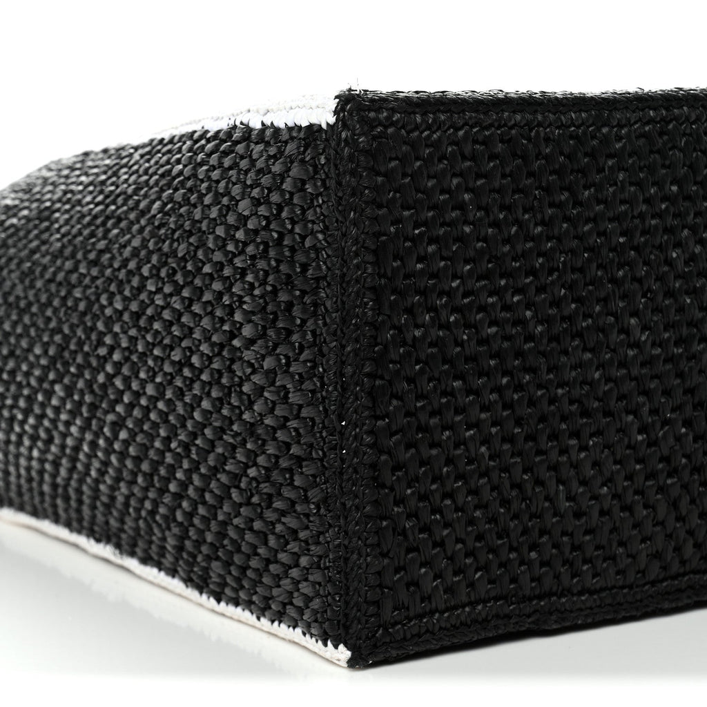 Raffia Large Paula's Ibiza Logo Tote Black White