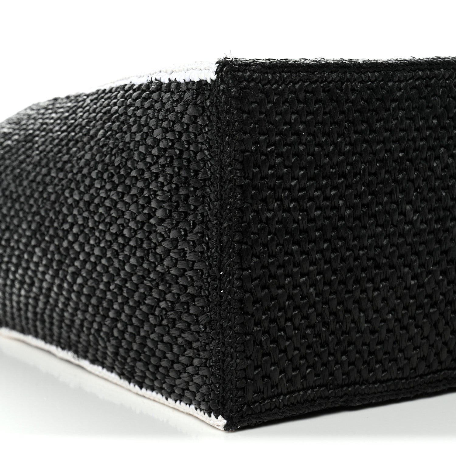 Raffia Large Paula's Ibiza Logo Tote Black White