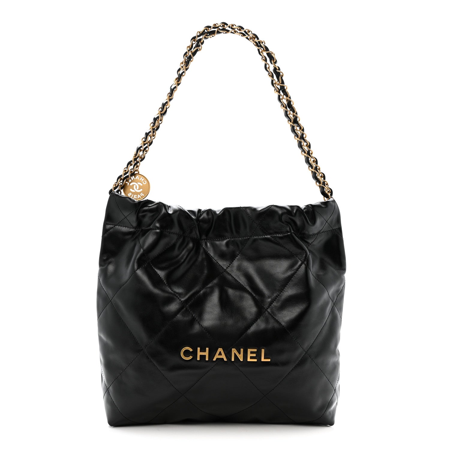 Shiny Calfskin Quilted Small Chanel 22 Black