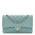 Caviar Quilted Medium Double Flap Light Blue