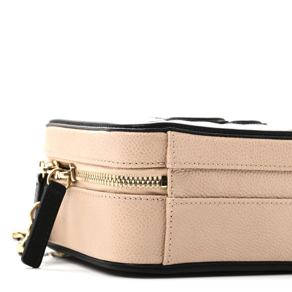 Caviar Quilted Small CC Filigree Vanity Case Beige Black