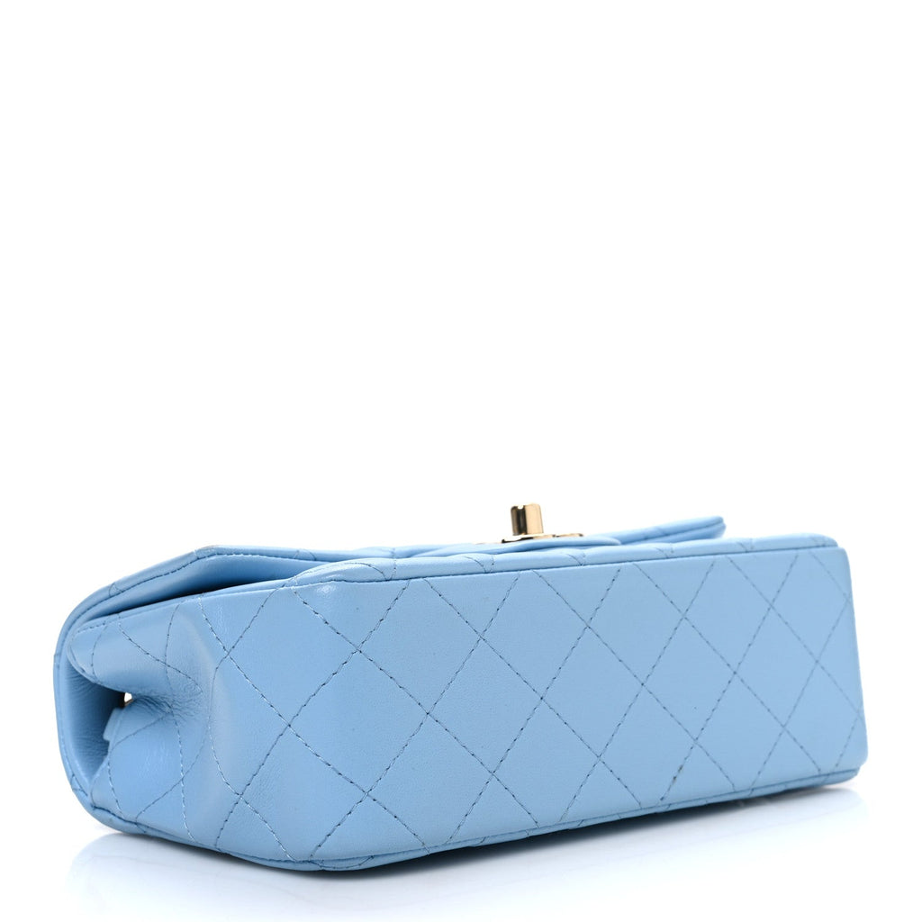 Lambskin Quilted Mini Rectangular Flap Light Blue