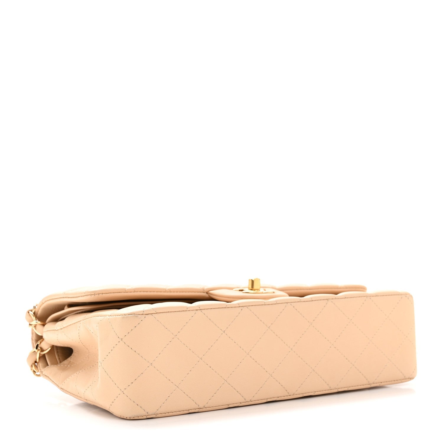 Lambskin Quilted Medium Double Flap Beige