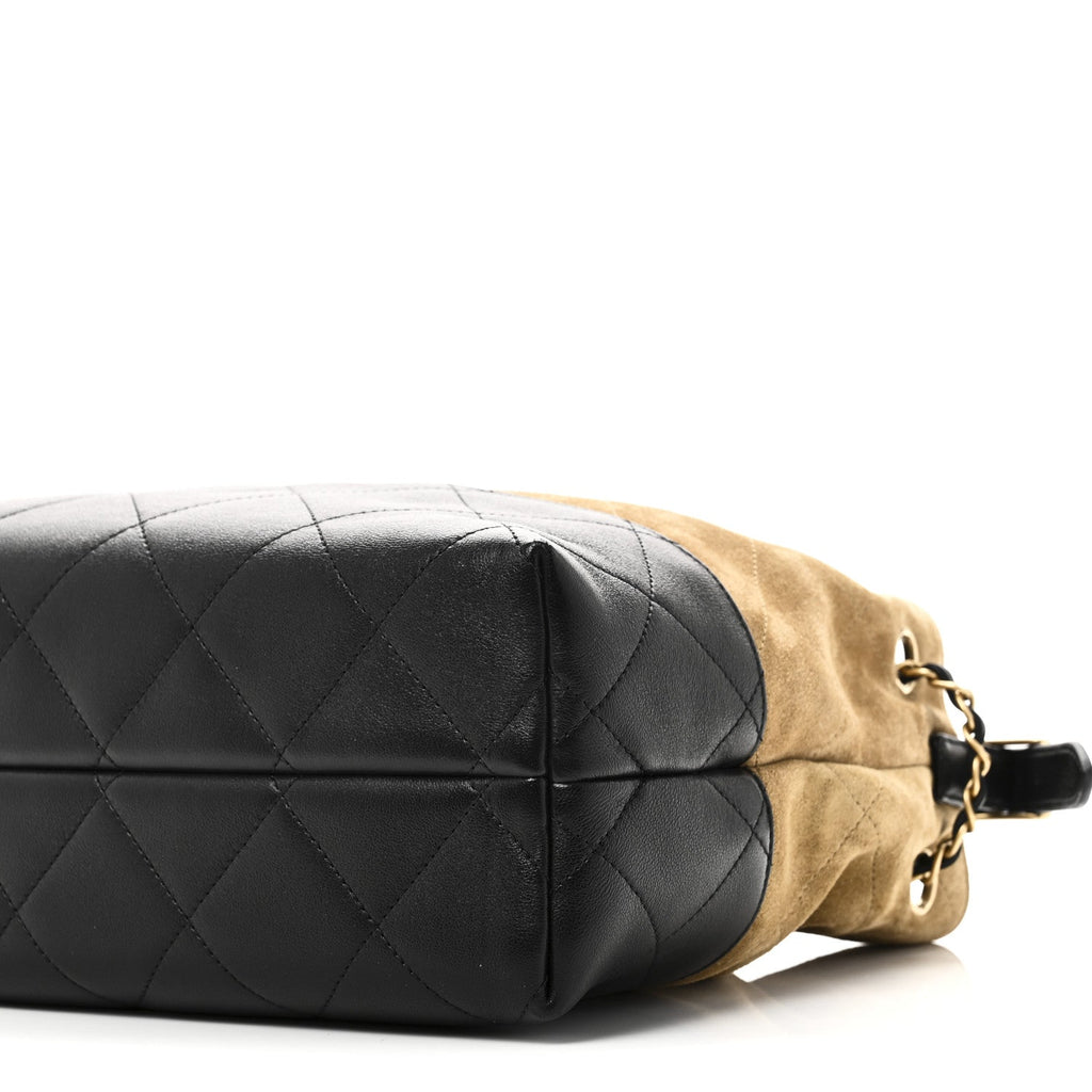 Suede Calfskin Shiny Lambskin Quilted Small Coco Base Shopping Bag Beige Black