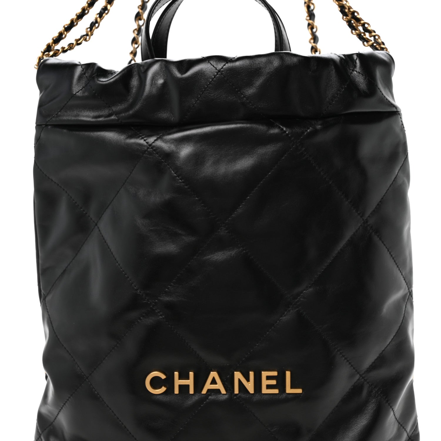 Shiny Calfskin Quilted Chanel 22 Backpack Black