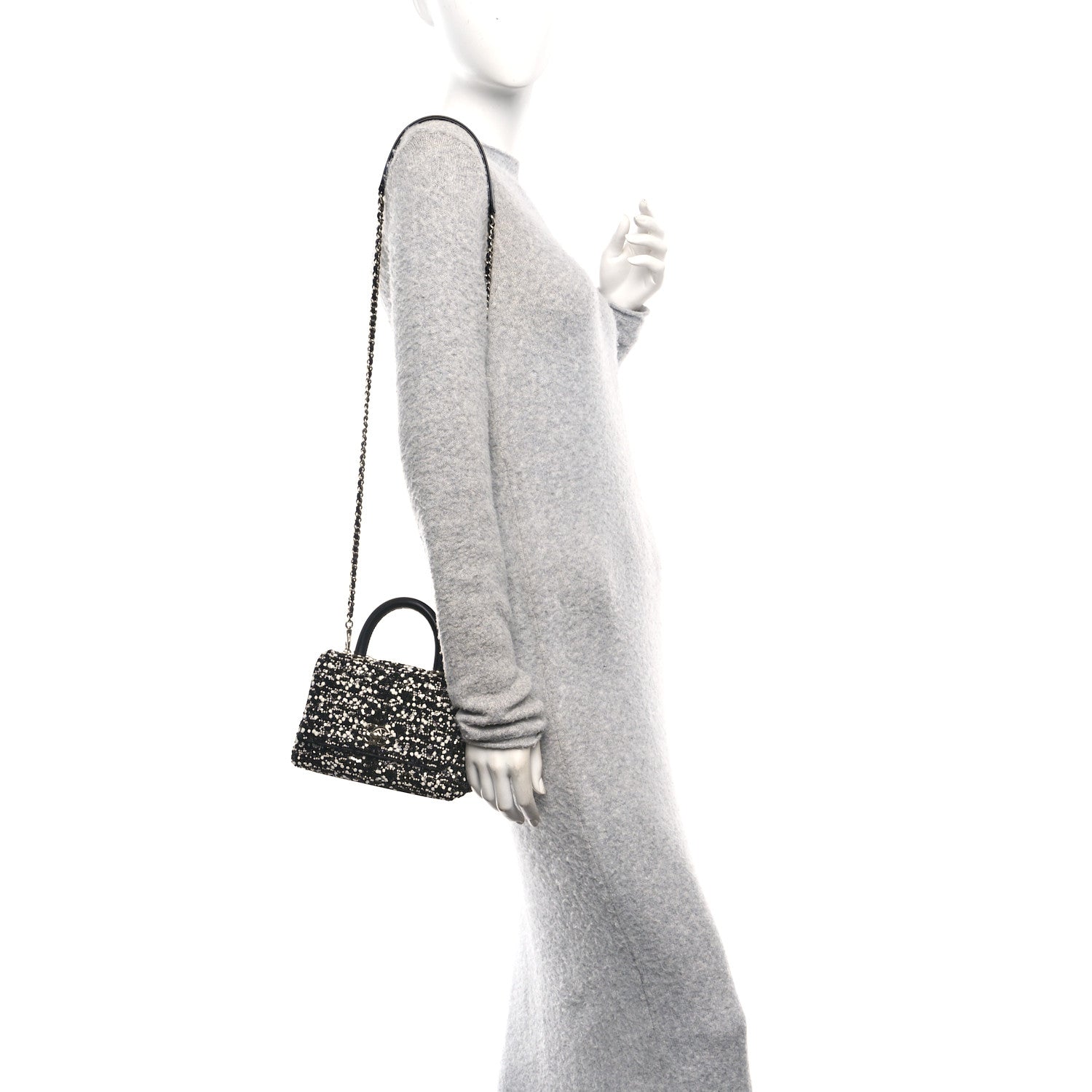 Lambskin Sequin Beaded Extra Mini Coco Handle Flap Black White