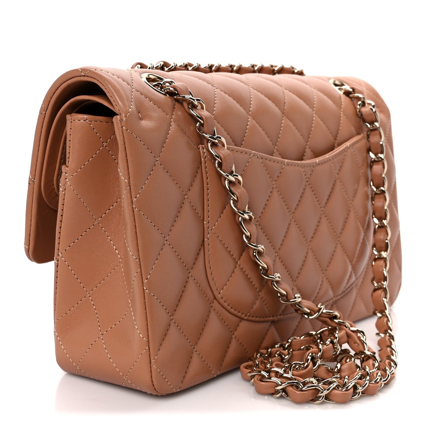 Lambskin Quilted Medium Double Flap Brown