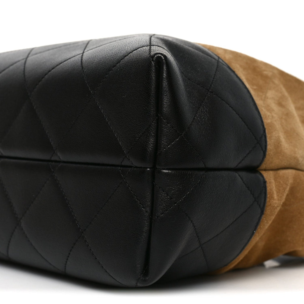 Suede Calfskin Shiny Lambskin Quilted Small Coco Base Shopping Bag Beige Black