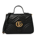 Calfskin Matelasse Small GG Marmont Top Handle Shoulder Bag Black