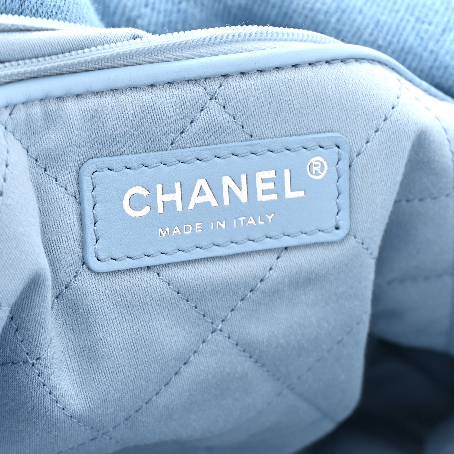 Denim Quilted Chanel 22 Light Blue
