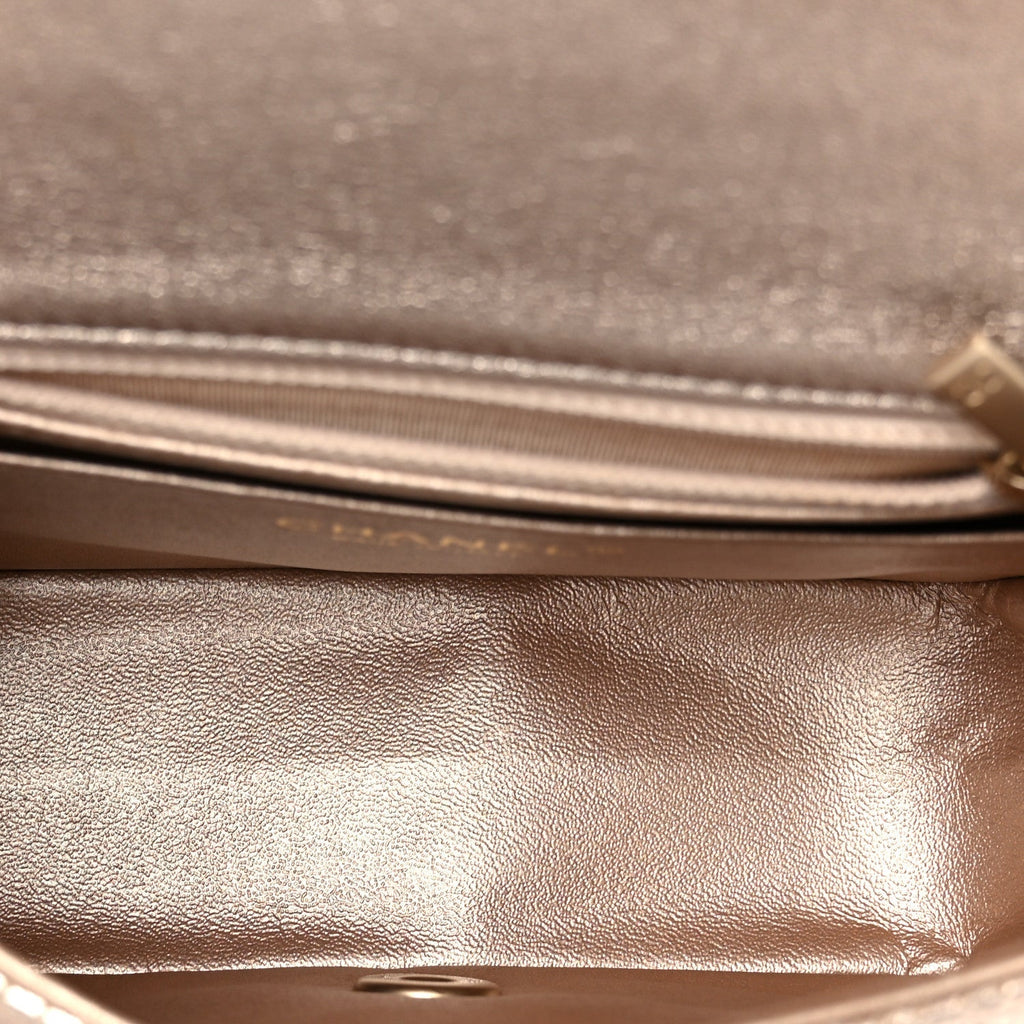 Metallic Lambskin Perforated Mini Square Flap Light Pink
