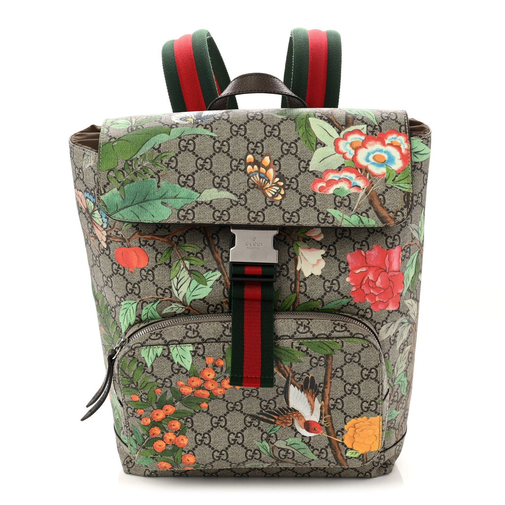 GG Supreme Monogram Tian Web Single Buckle Backpack Beige Multicolor New Acero
