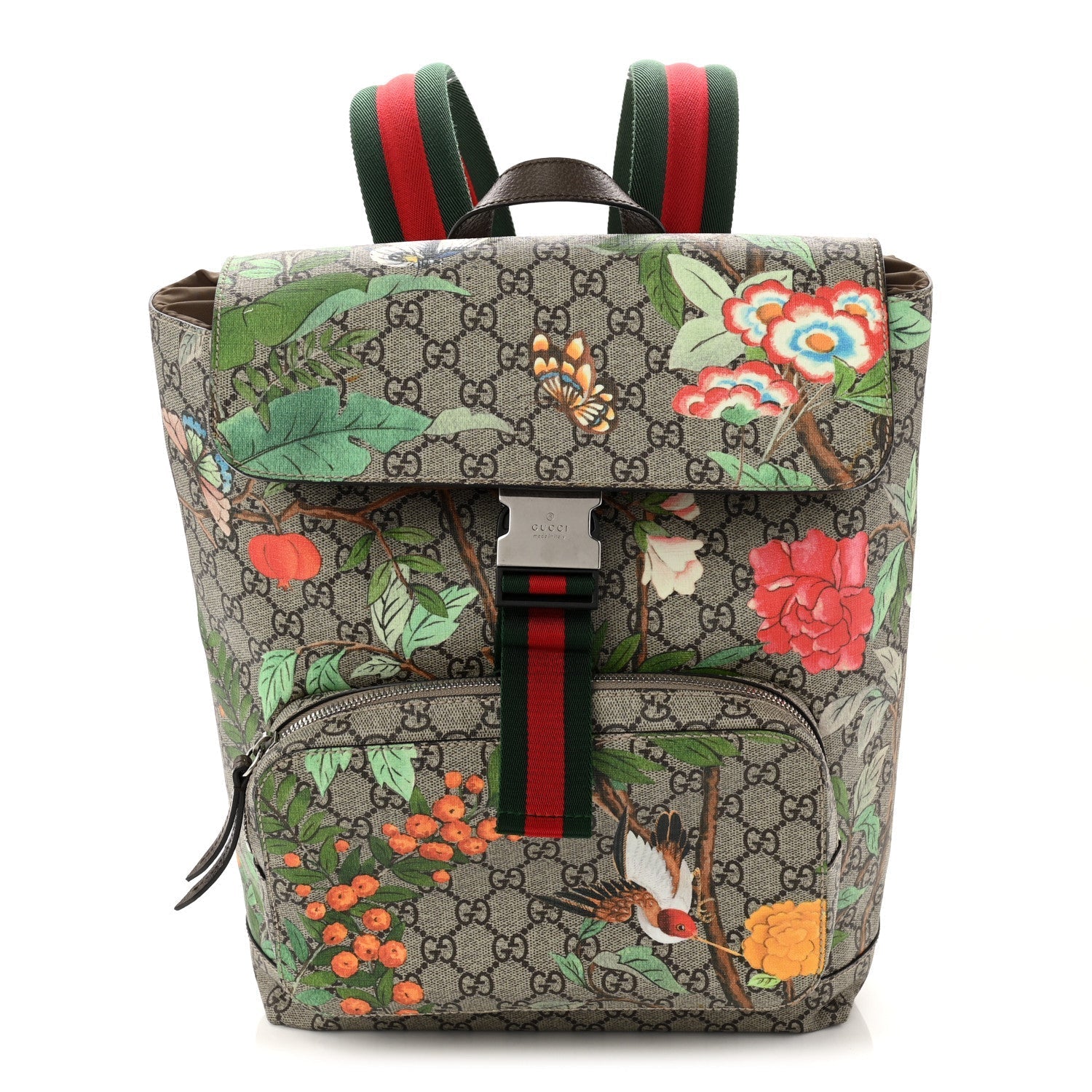 GG Supreme Monogram Tian Web Single Buckle Backpack Beige Multicolor New Acero