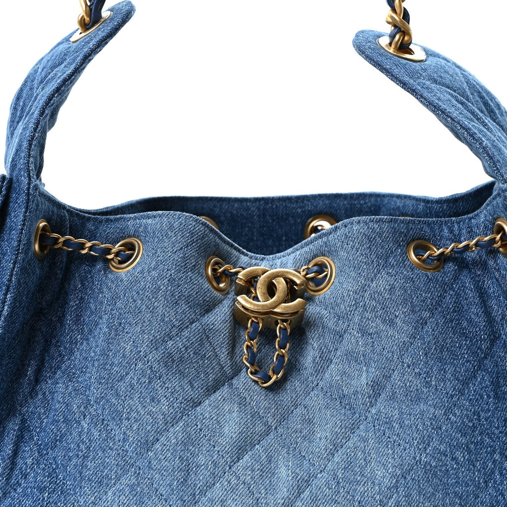 Washed Denim Quilted Small Chanel 25 Handbag Blue