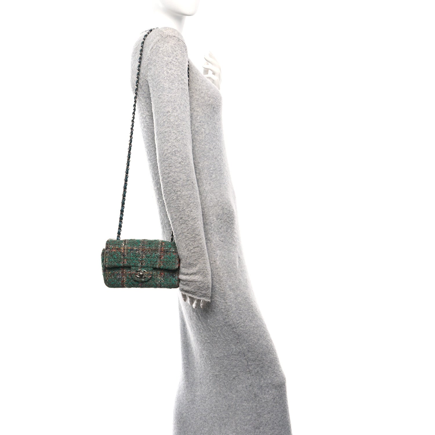 Tweed Quilted Mini Rectangular Flap Green
