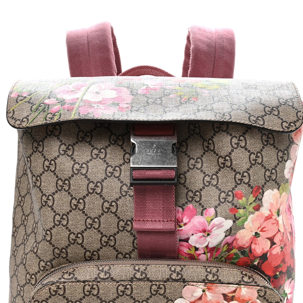 GG Supreme Monogram Blooms Medium Single Buckle Backpack Beige Multicolor Dry Rose