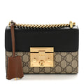 GG Supreme Monogram Calfskin Small Padlock Shoulder Bag Beige Black Cuir