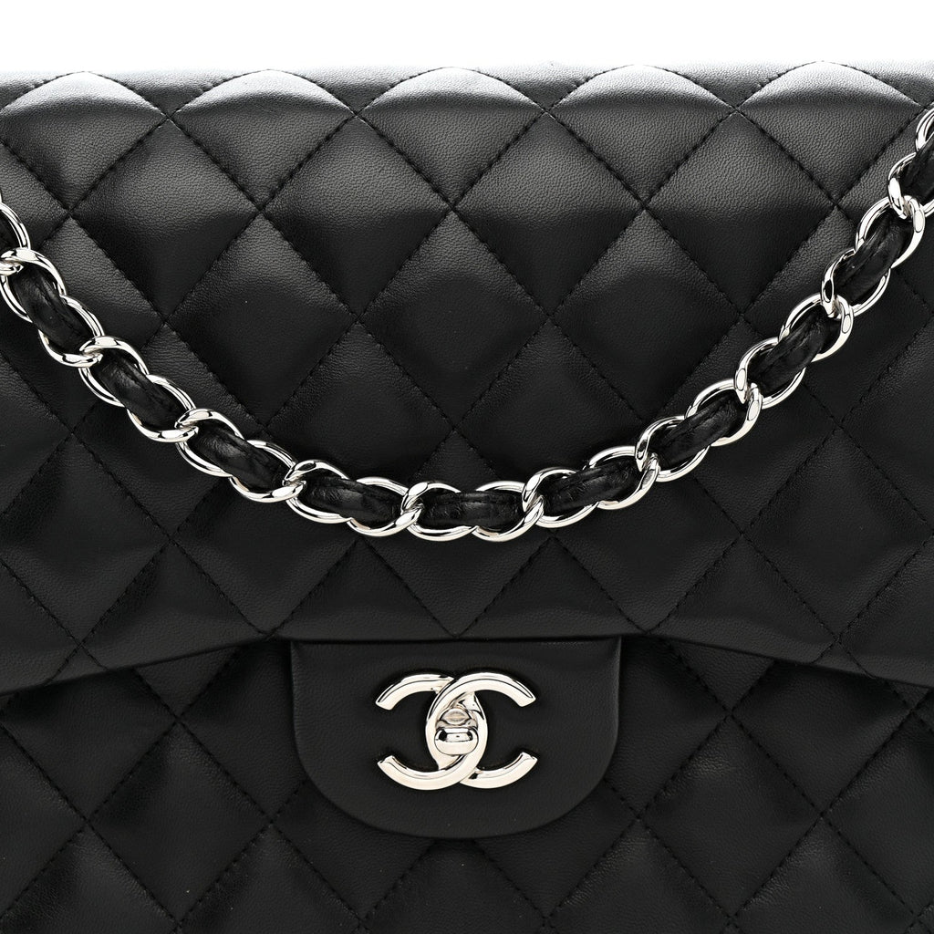 Lambskin Quilted Jumbo Double Flap Black