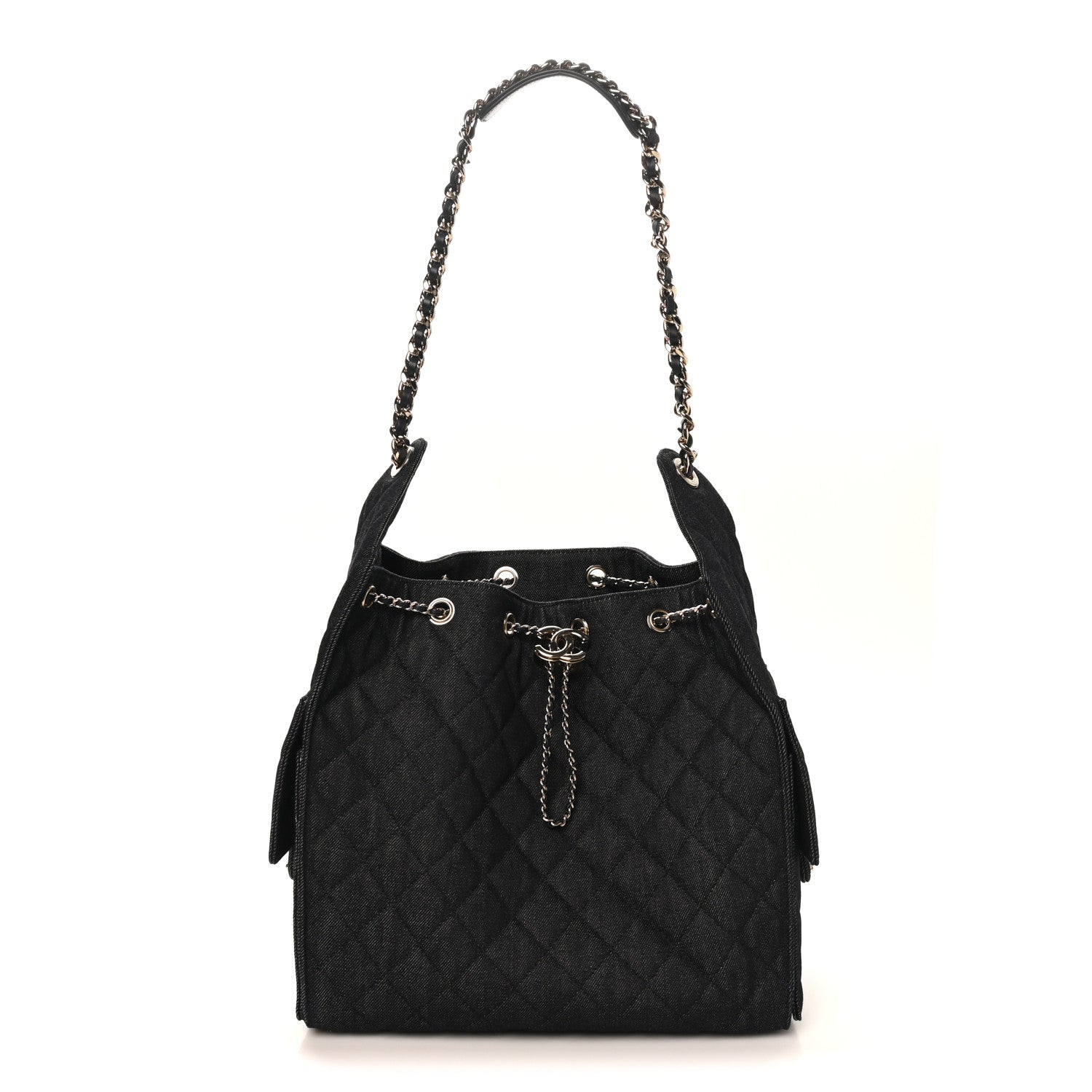 Denim Quilted Medium Chanel 25 Handbag Dark Blue