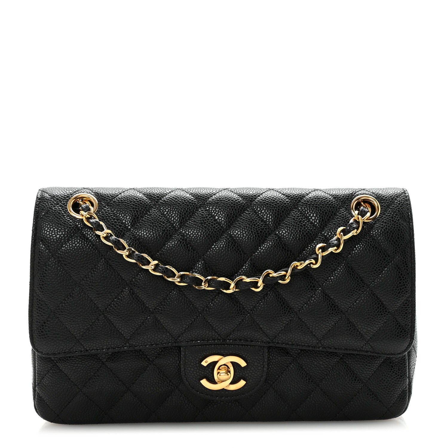 Caviar Quilted Medium Double Flap Black