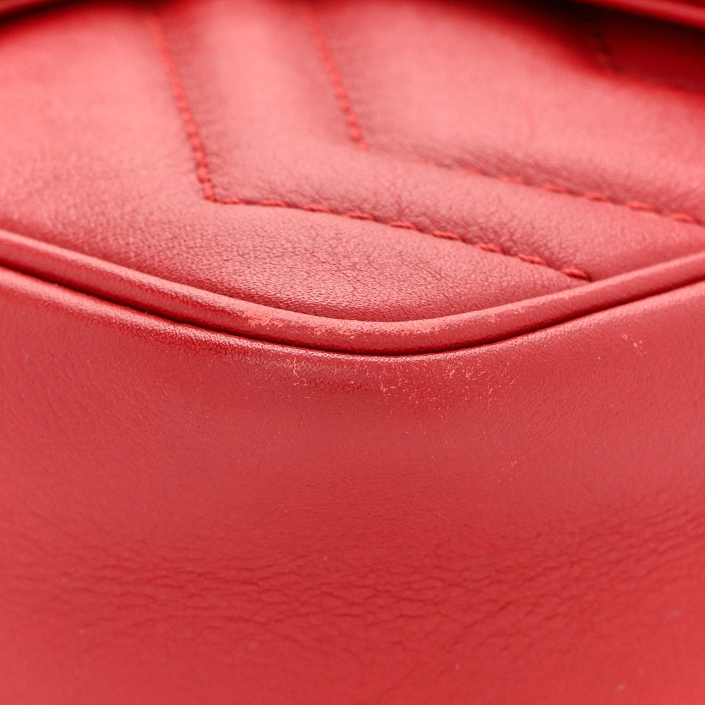 Calfskin Matelasse Super Mini GG Marmont Shoulder Bag Hibiscus Red